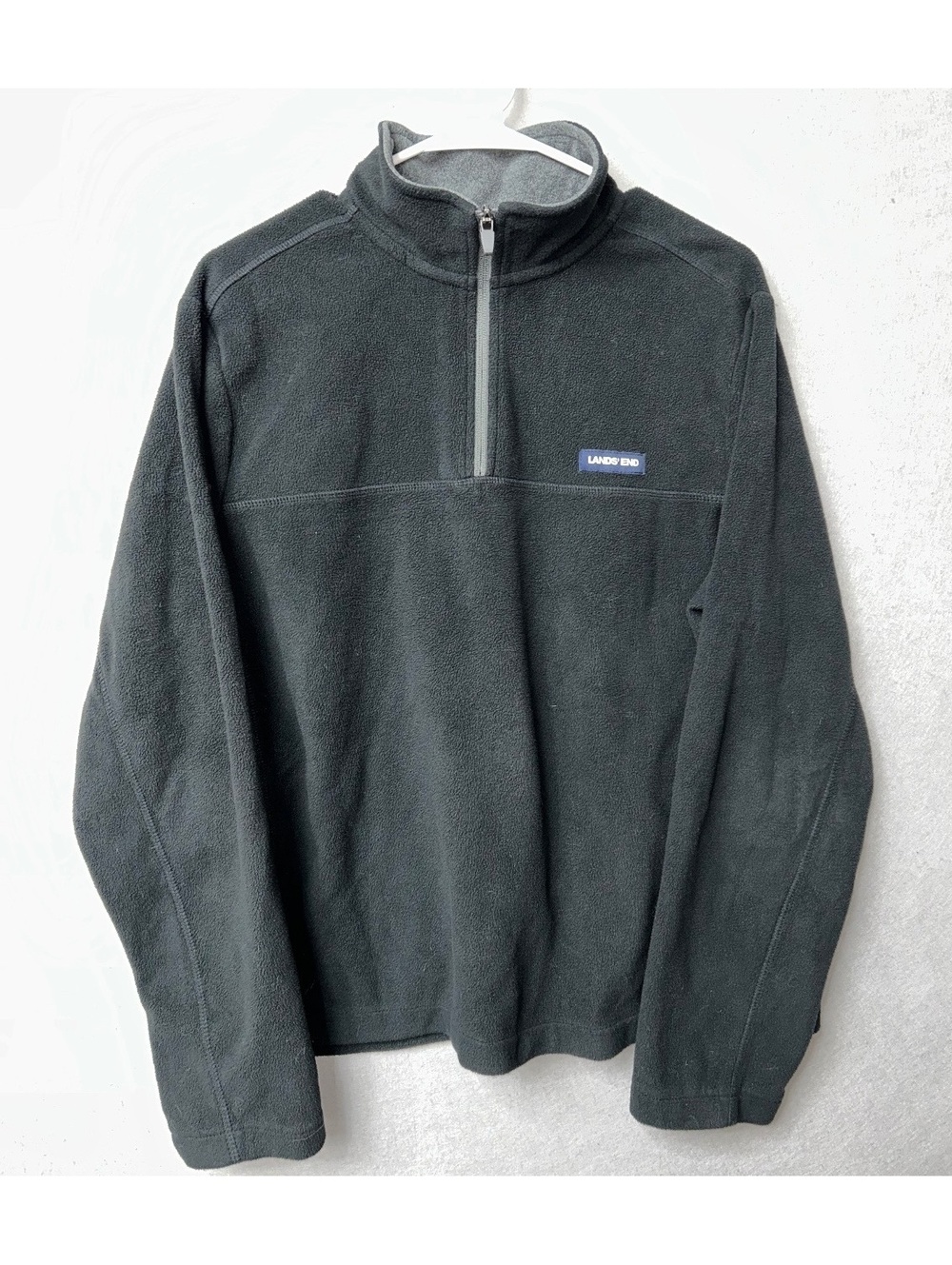 Land End Black Quarter Zip Fleece Pullover Sweater Jacket Mens Size Med